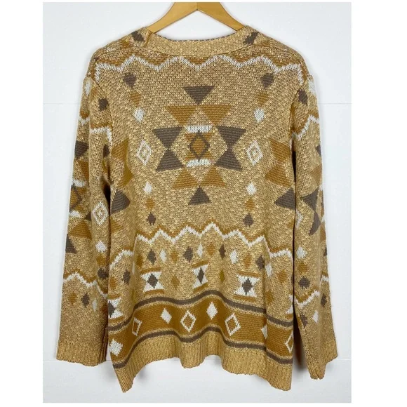 Savanna Jane Cardigan Sweater Size Medium Open Front Aztec Taupe - Picture 2 of 6